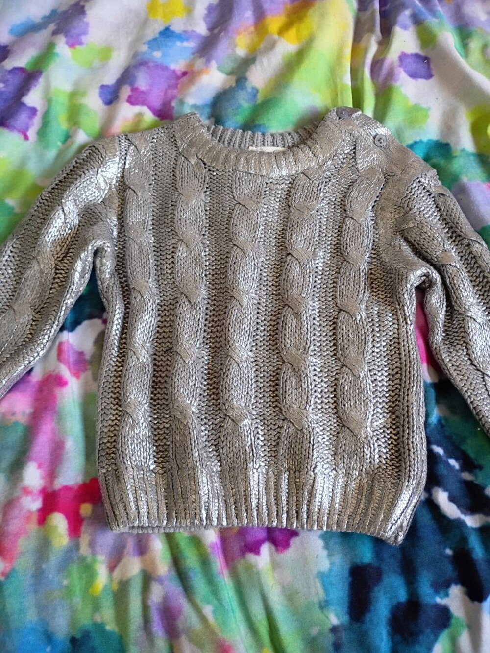 FASHION FORWARD BABY! Jessica Simpson Silver Metallic baby sweater size 24 mos.
